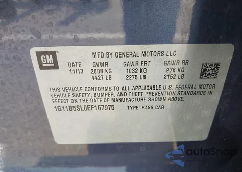 2014 Chevrolet Malibu 1Ls z USA, uszkodzony, nr VIN 1G11B5SL0EF167975